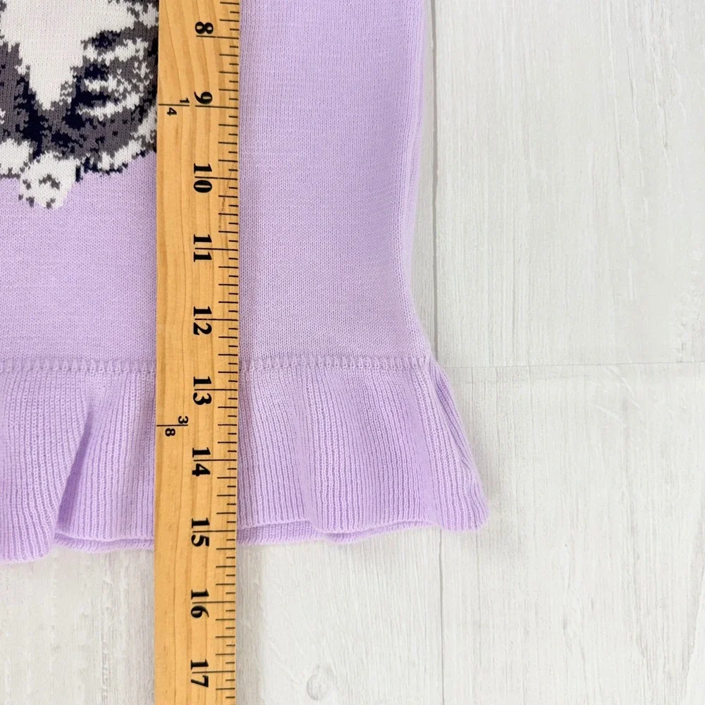 Janie and Jack Kitten‎ Peplum Sweater Top Girls Size 6 Purple Puff Sleeve Ruffle